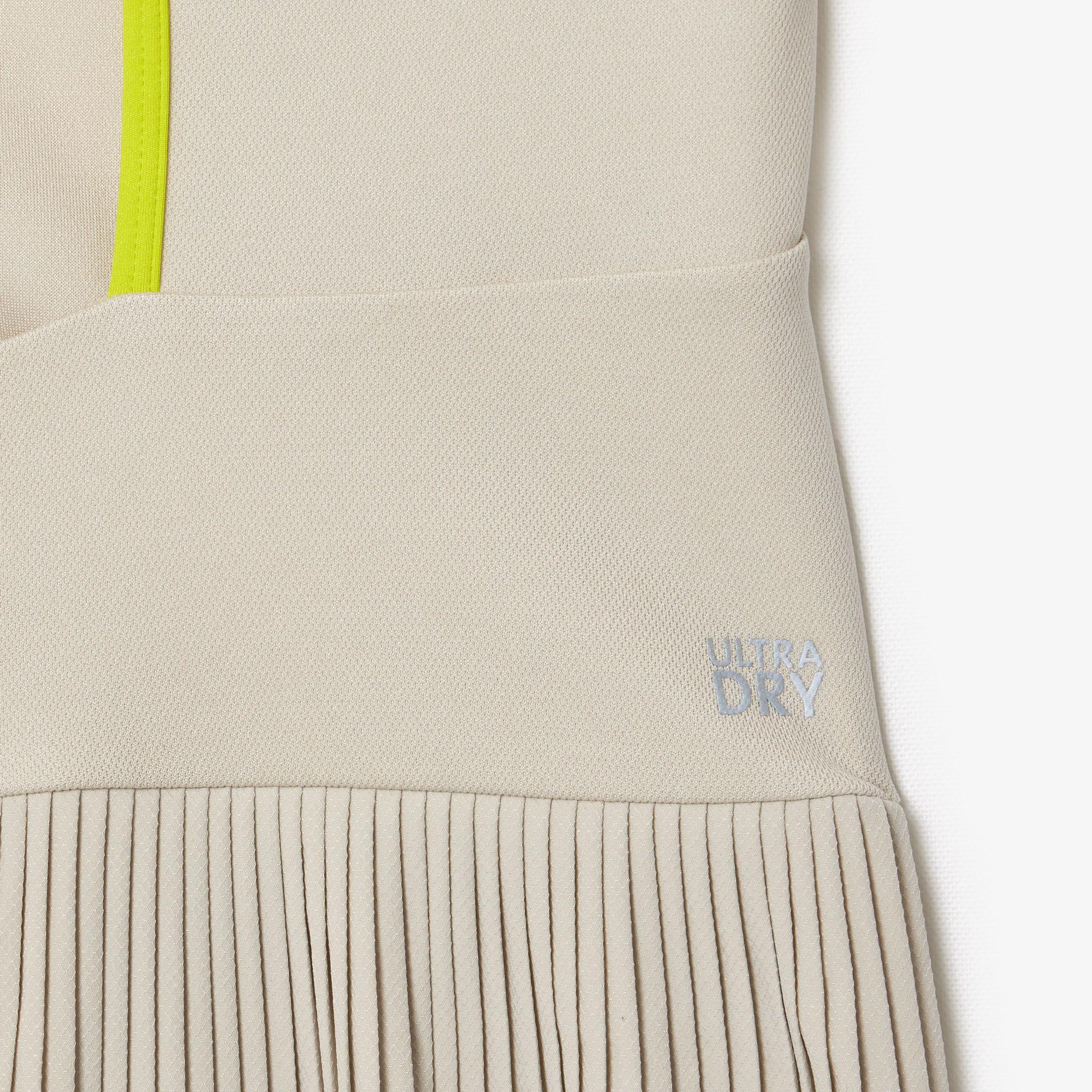 Kadın Flare Fit Kolsuz Bisiklet Yaka Renk Bloklu Bej Elbise