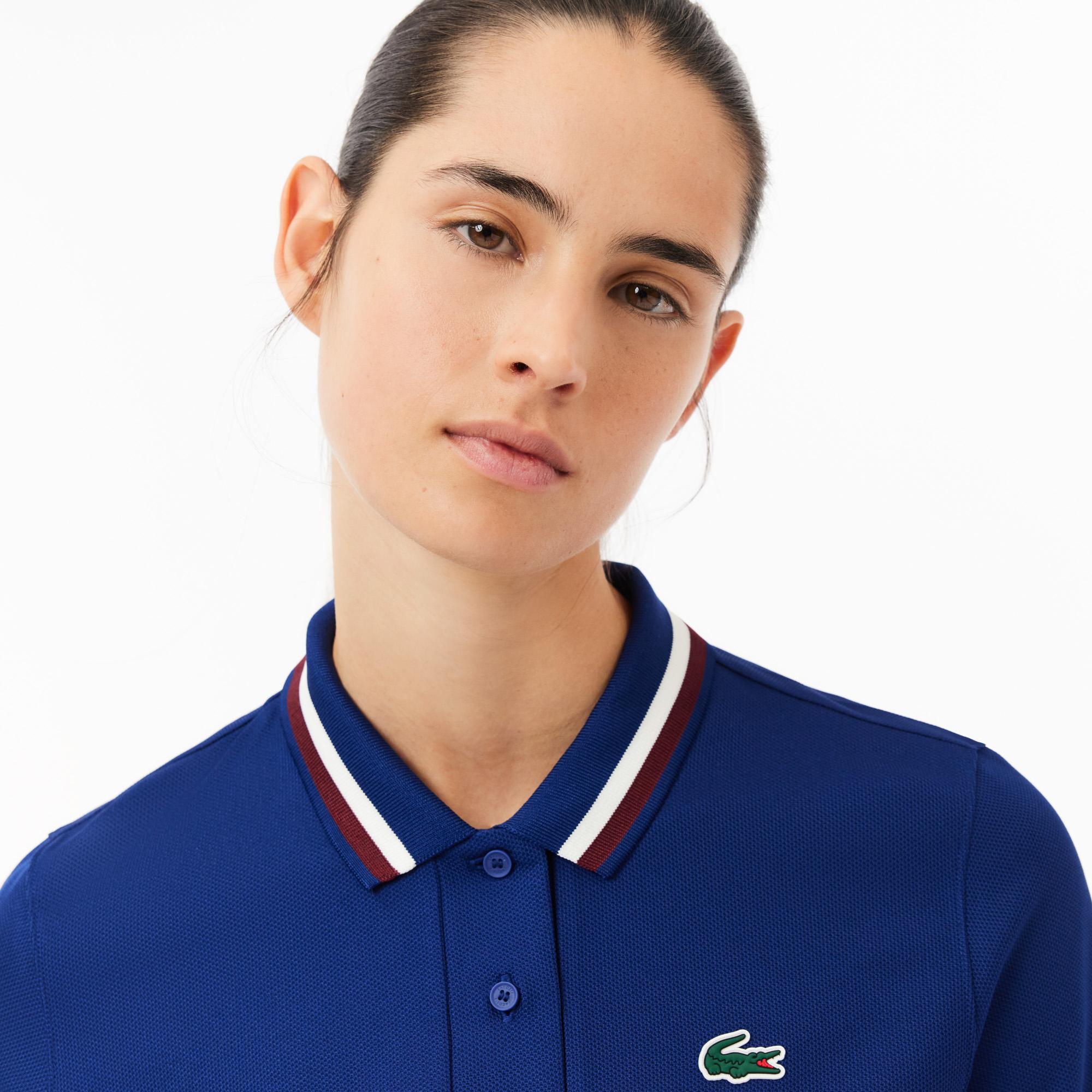 Lacoste UV Protect Stripe Collar Kadın Mavi Polo T-Shirt