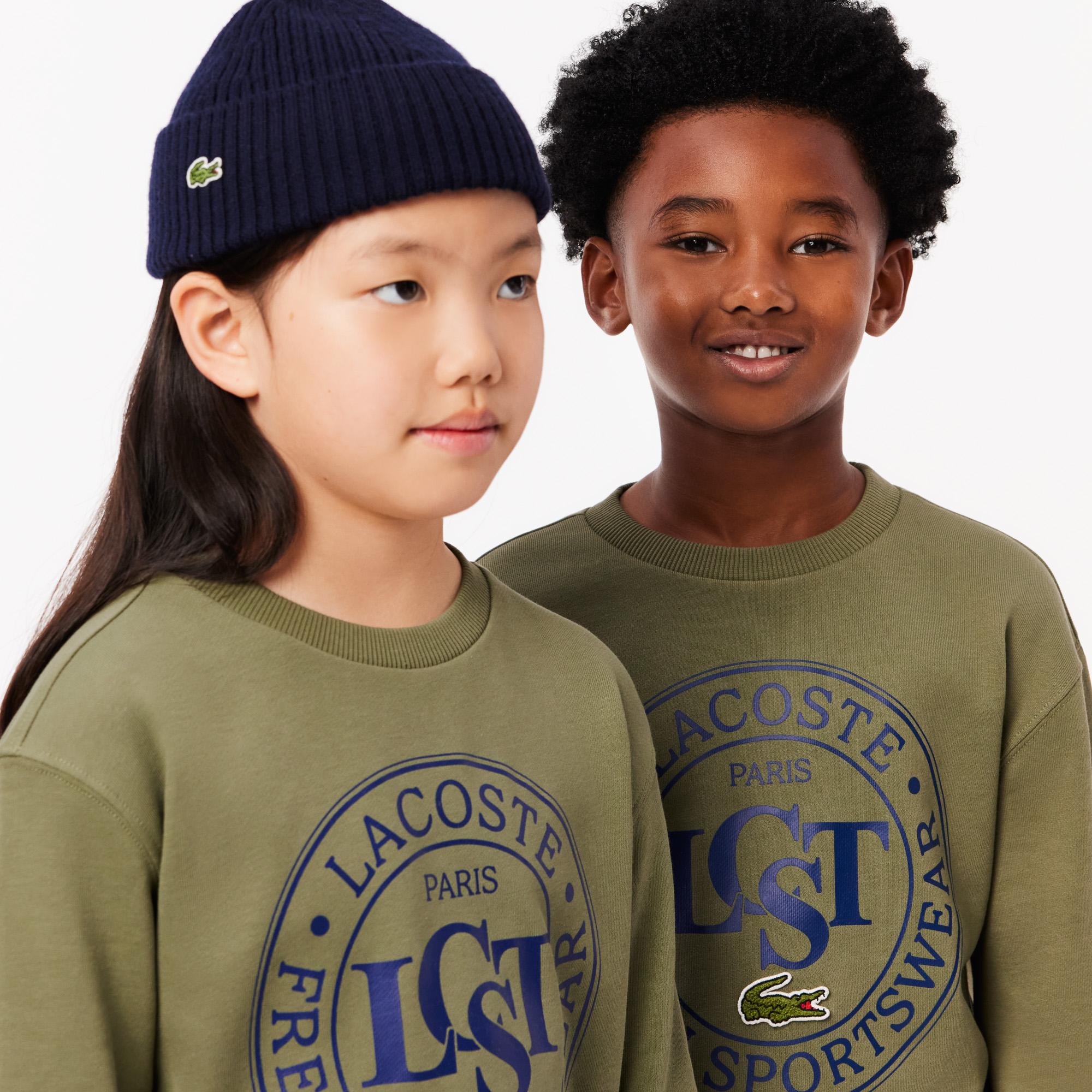 Çocuk Bisiklet Yaka Baskılı Haki Sweatshirt