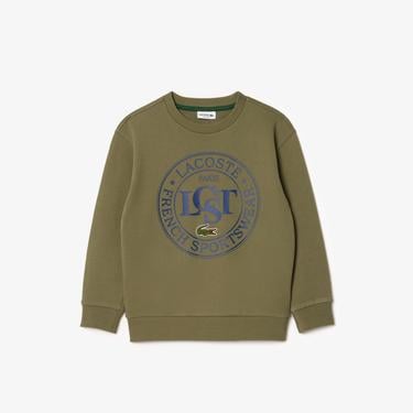  Çocuk Bisiklet Yaka Baskılı Haki Sweatshirt
