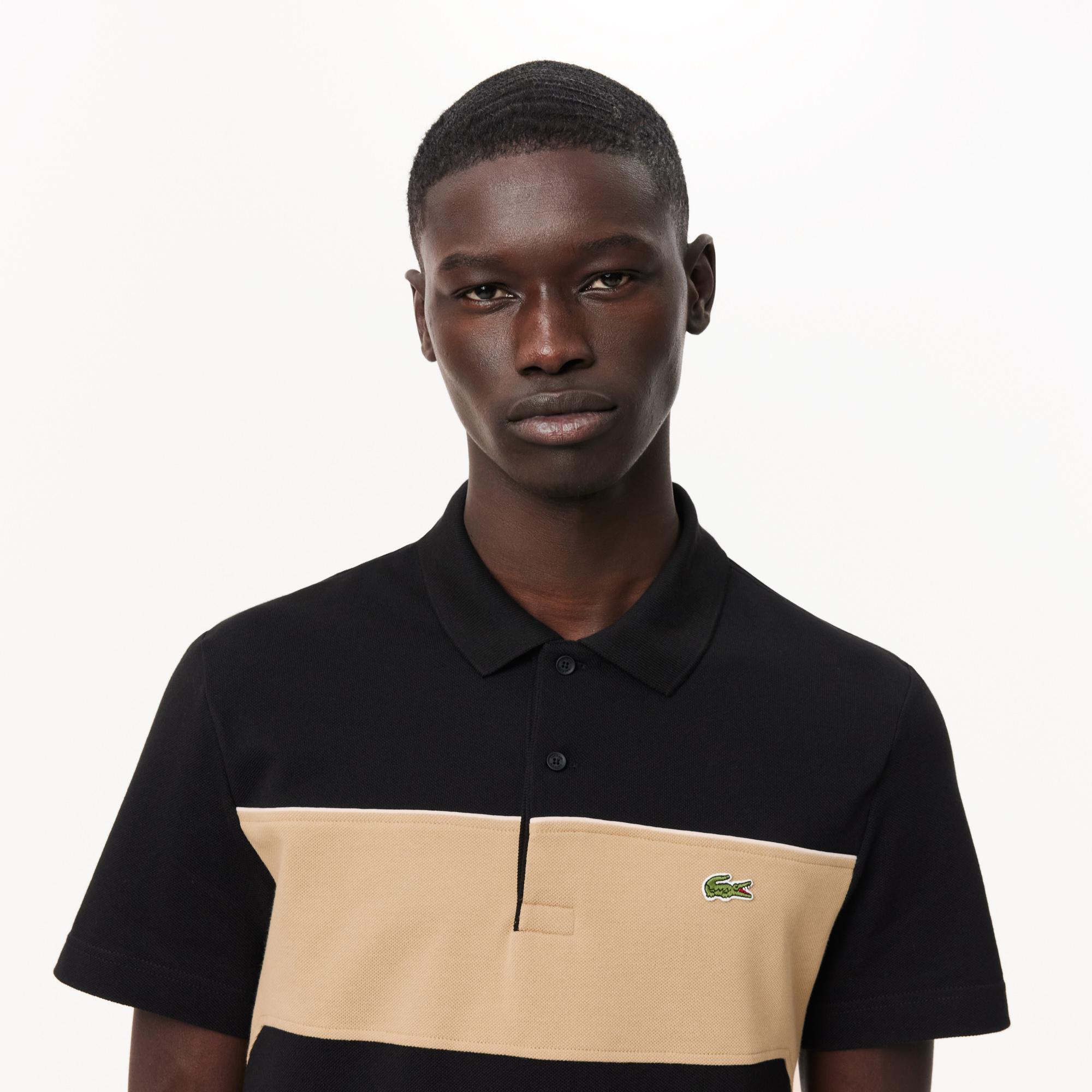 Erkek Regular Fit Renk Bloklu Siyah Polo