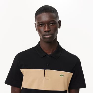  Erkek Regular Fit Renk Bloklu Siyah Polo