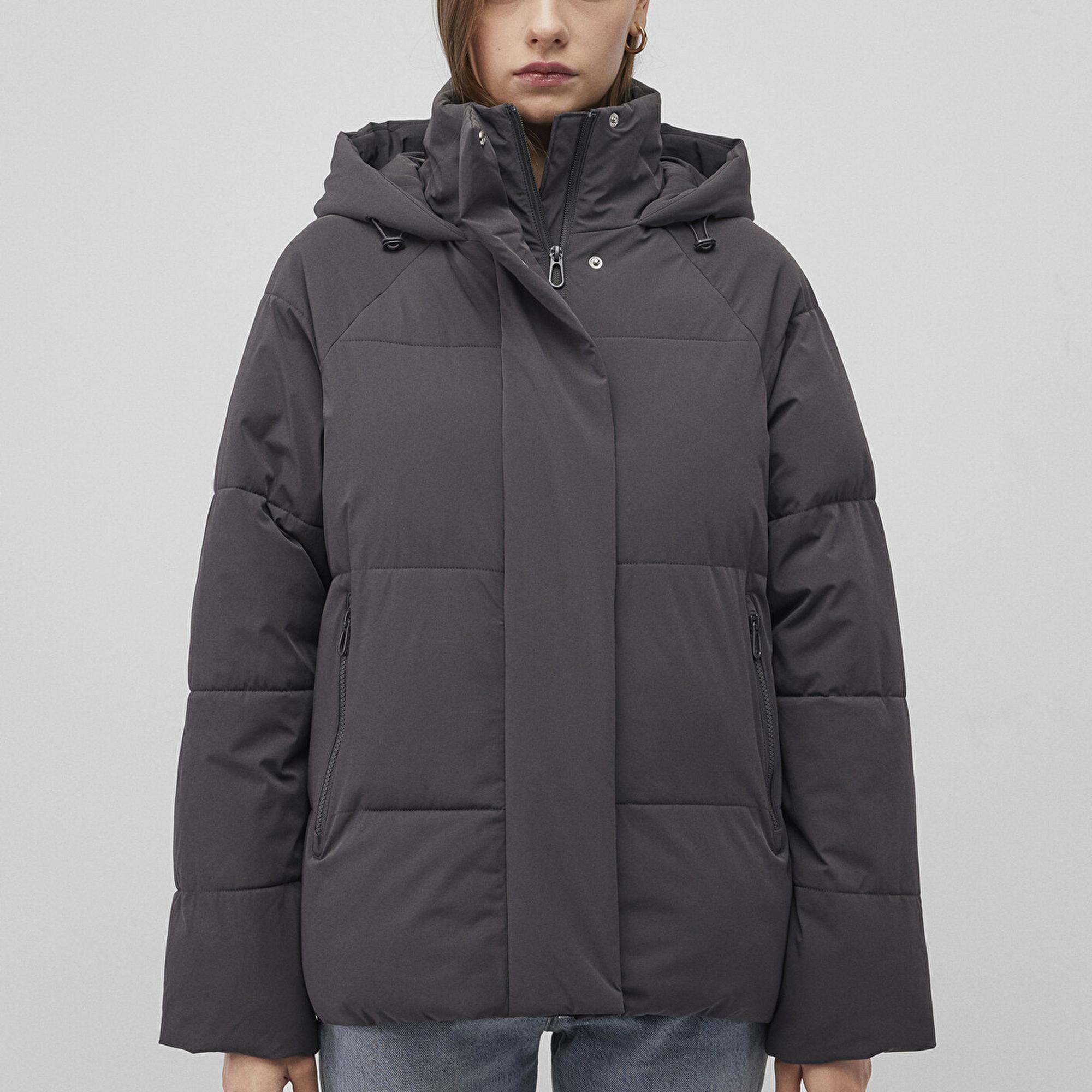 Mavi Kapüşonlu Antraist Şişme Mont 1110225-80106