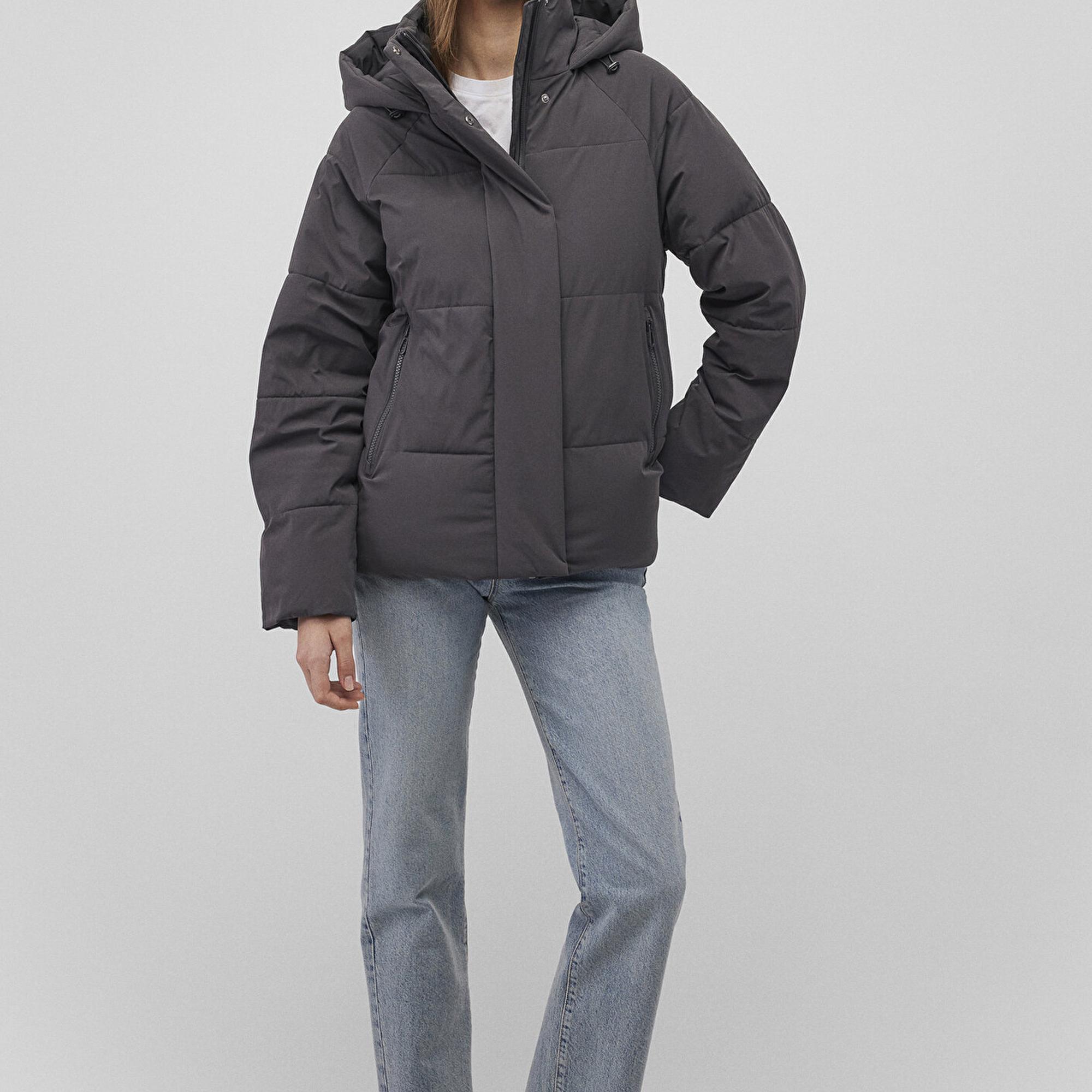 Mavi Kapüşonlu Antraist Şişme Mont 1110225-80106