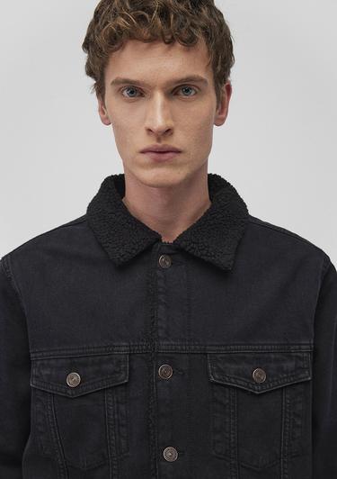  Mavi Zander Classic Denim Siyah Suni Kürklü Jean Ceket 0111214-89117