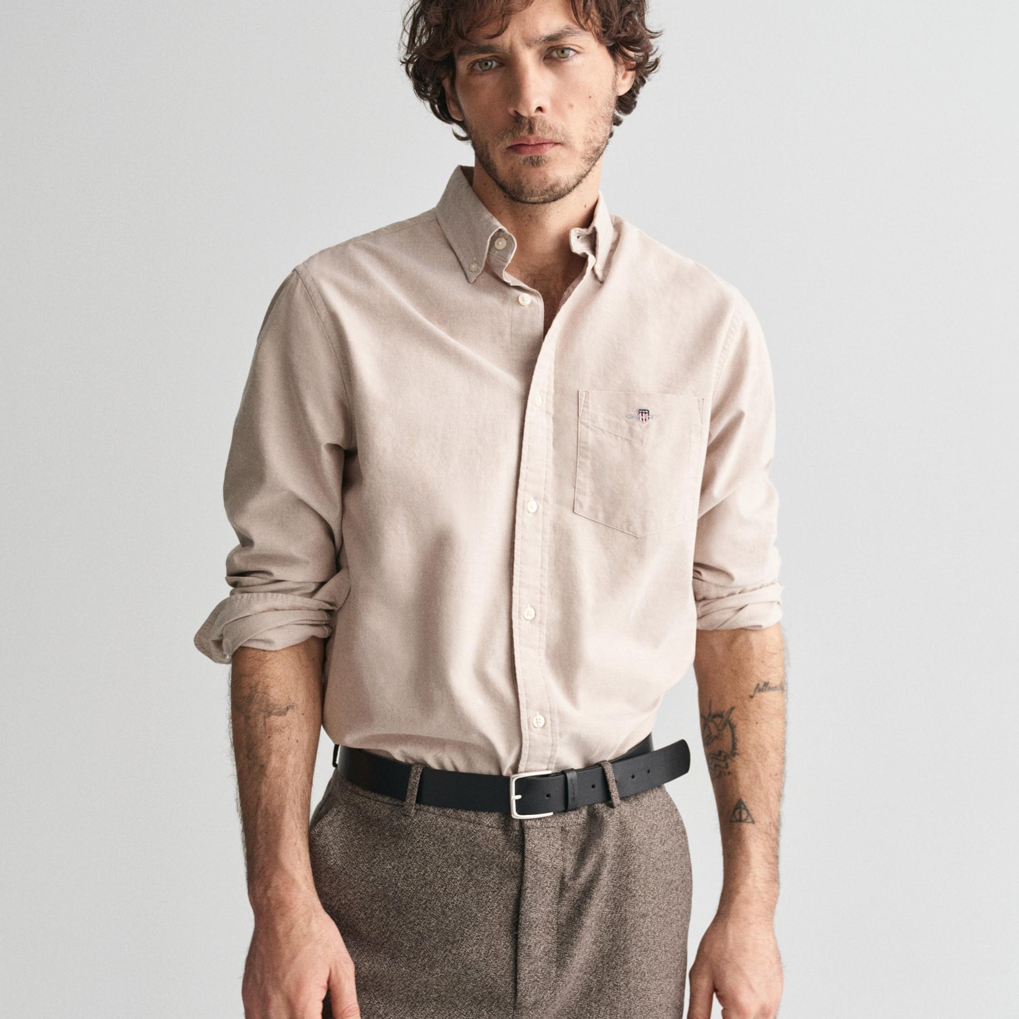 GANT Erkek Kahverengi Regular Fit Düğmeli Yaka Oxford Gömlek