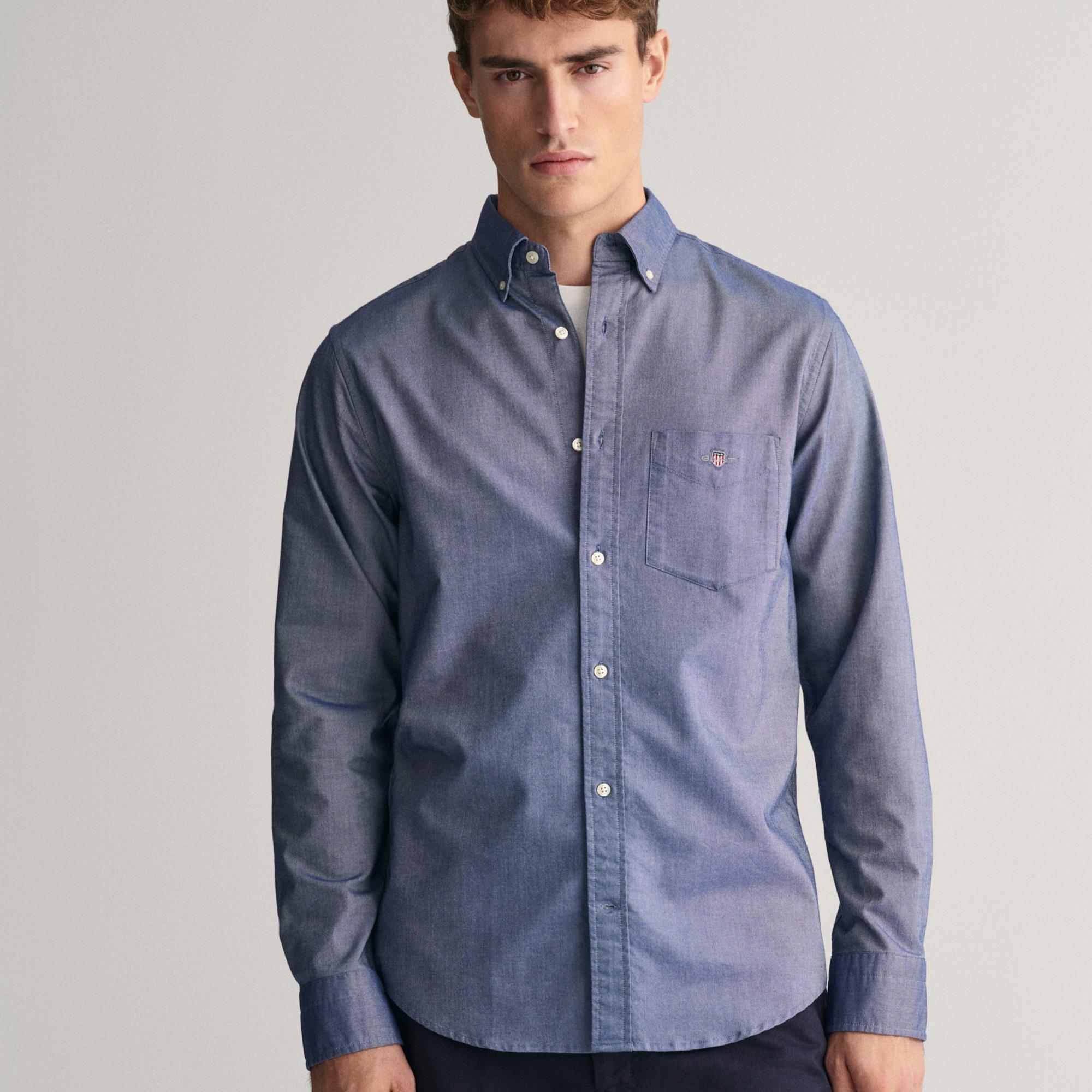 GANT Erkek Lacivert Regular Fit Düğmeli Yaka Oxford Gömlek