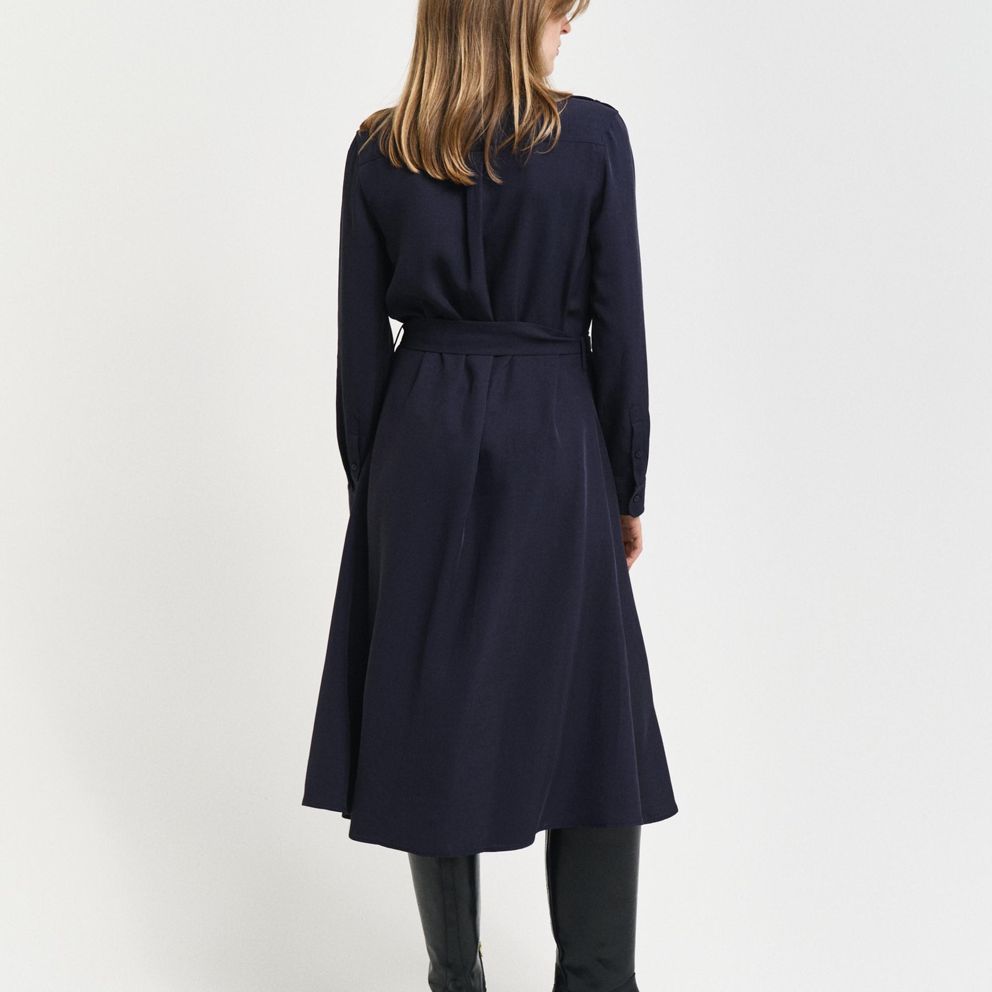 GANT Kadın Lacivert Regular Fit Düğmeli Yaka Elbise