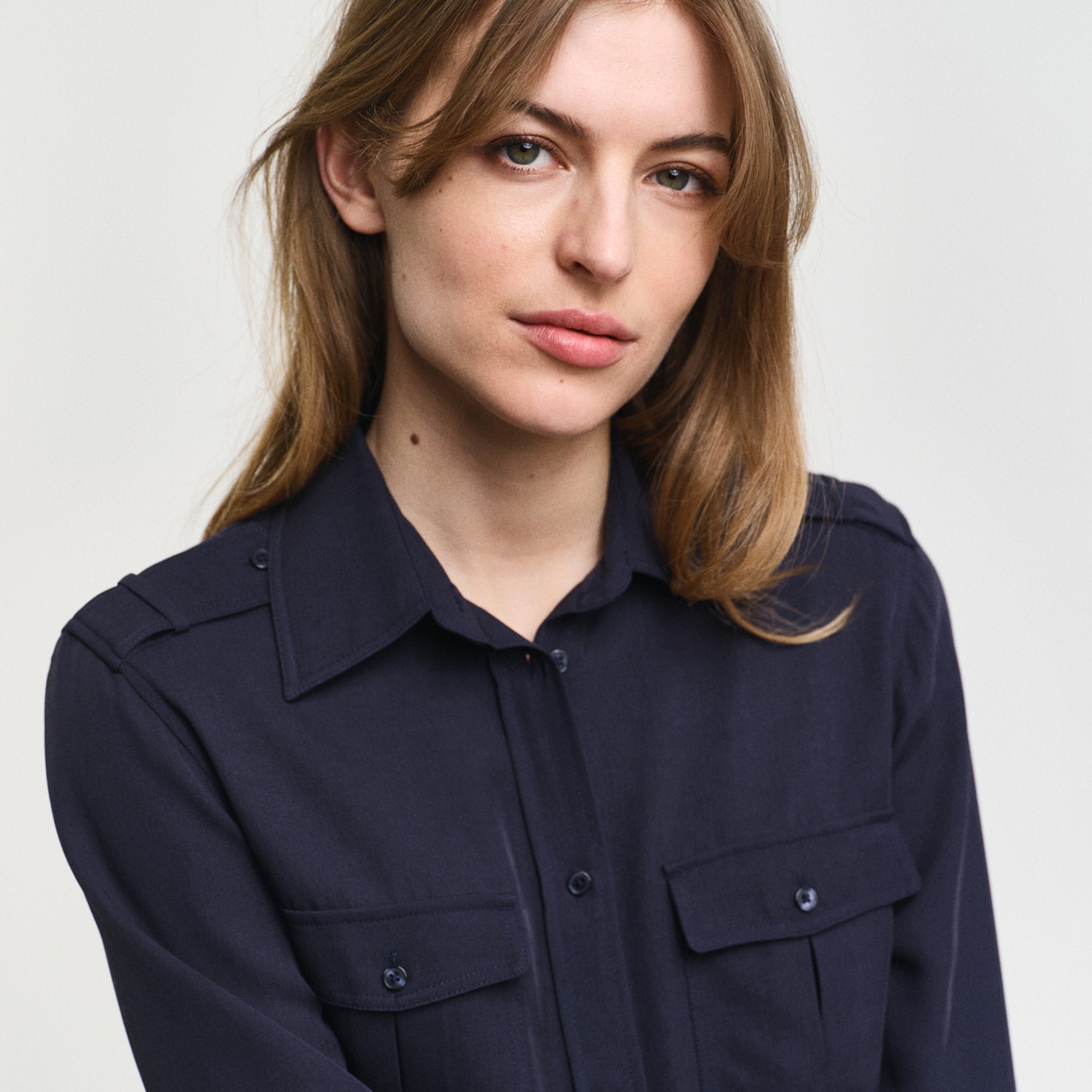 GANT Kadın Lacivert Regular Fit Düğmeli Yaka Elbise