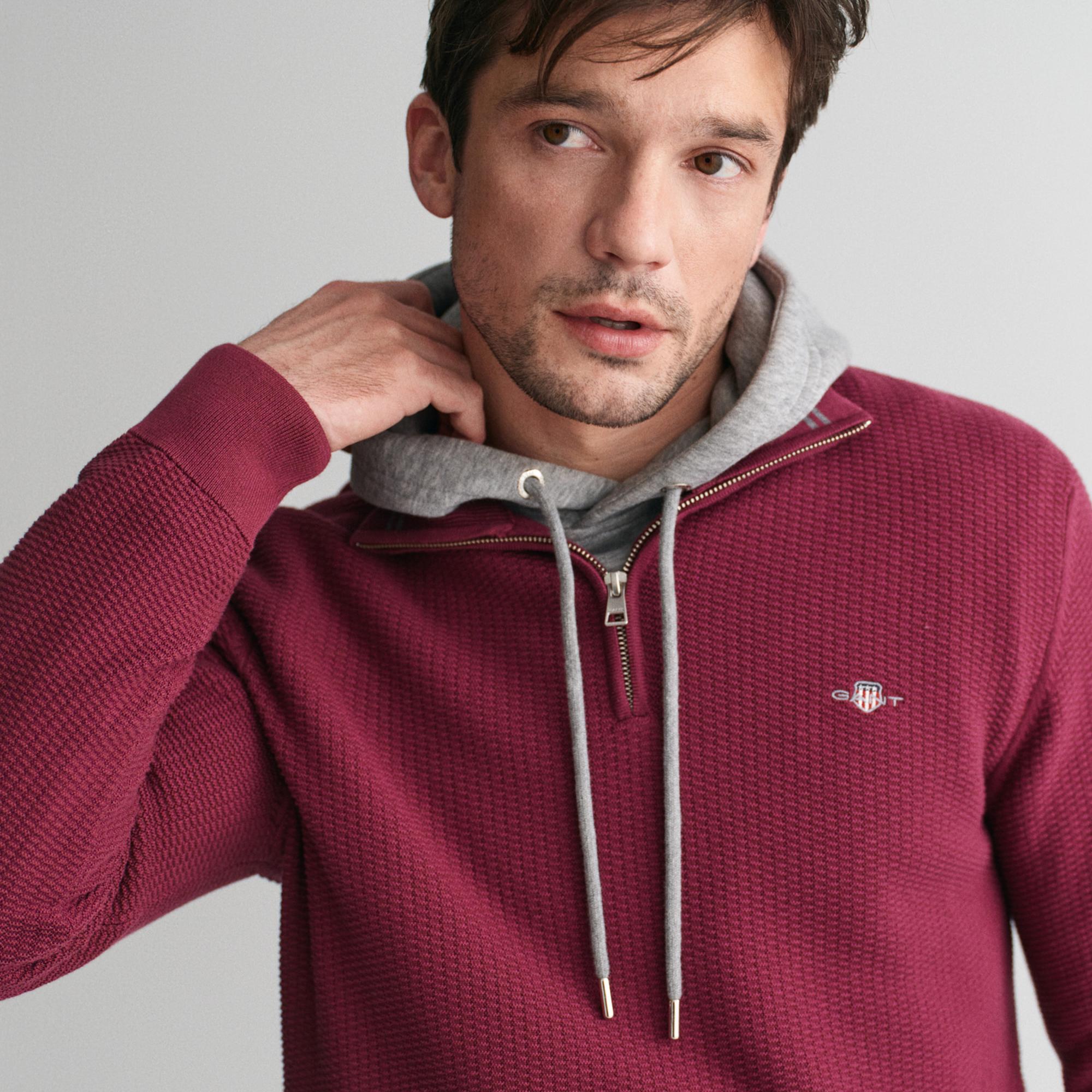 GANT Erkek Bordo Regular Fit Yarım Fermuarlı Kazak