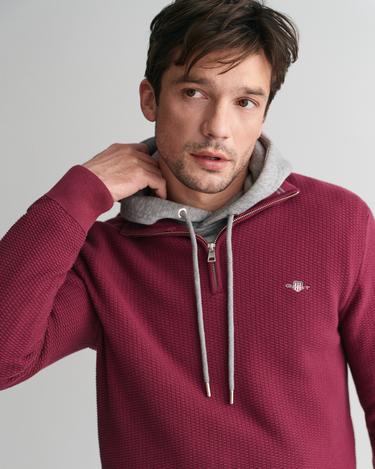  GANT Erkek Bordo Regular Fit Yarım Fermuarlı Kazak