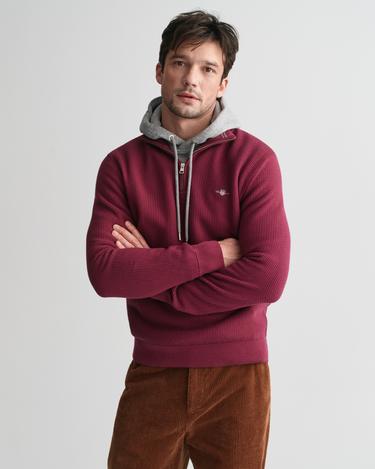  GANT Erkek Bordo Regular Fit Yarım Fermuarlı Kazak