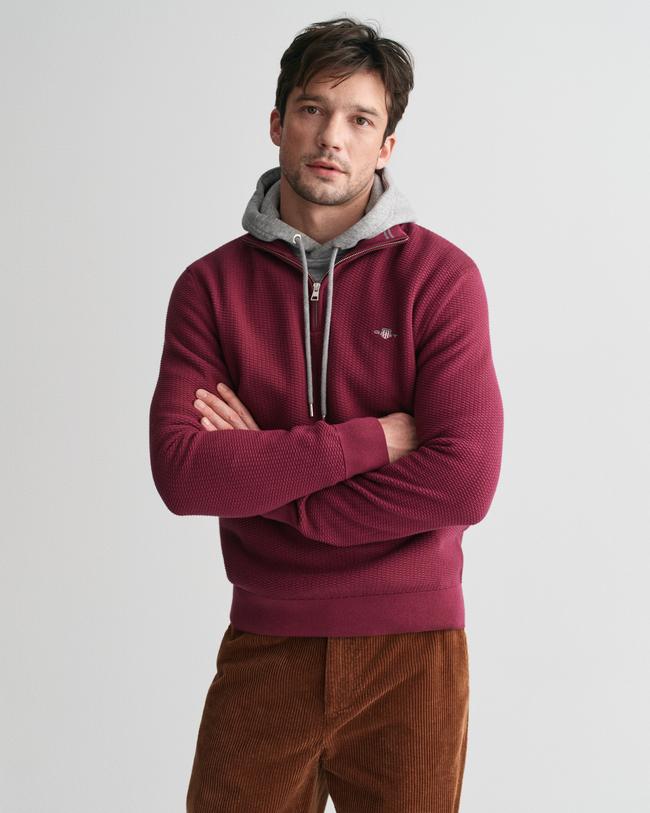  GANT Erkek Bordo Regular Fit Yarım Fermuarlı Kazak