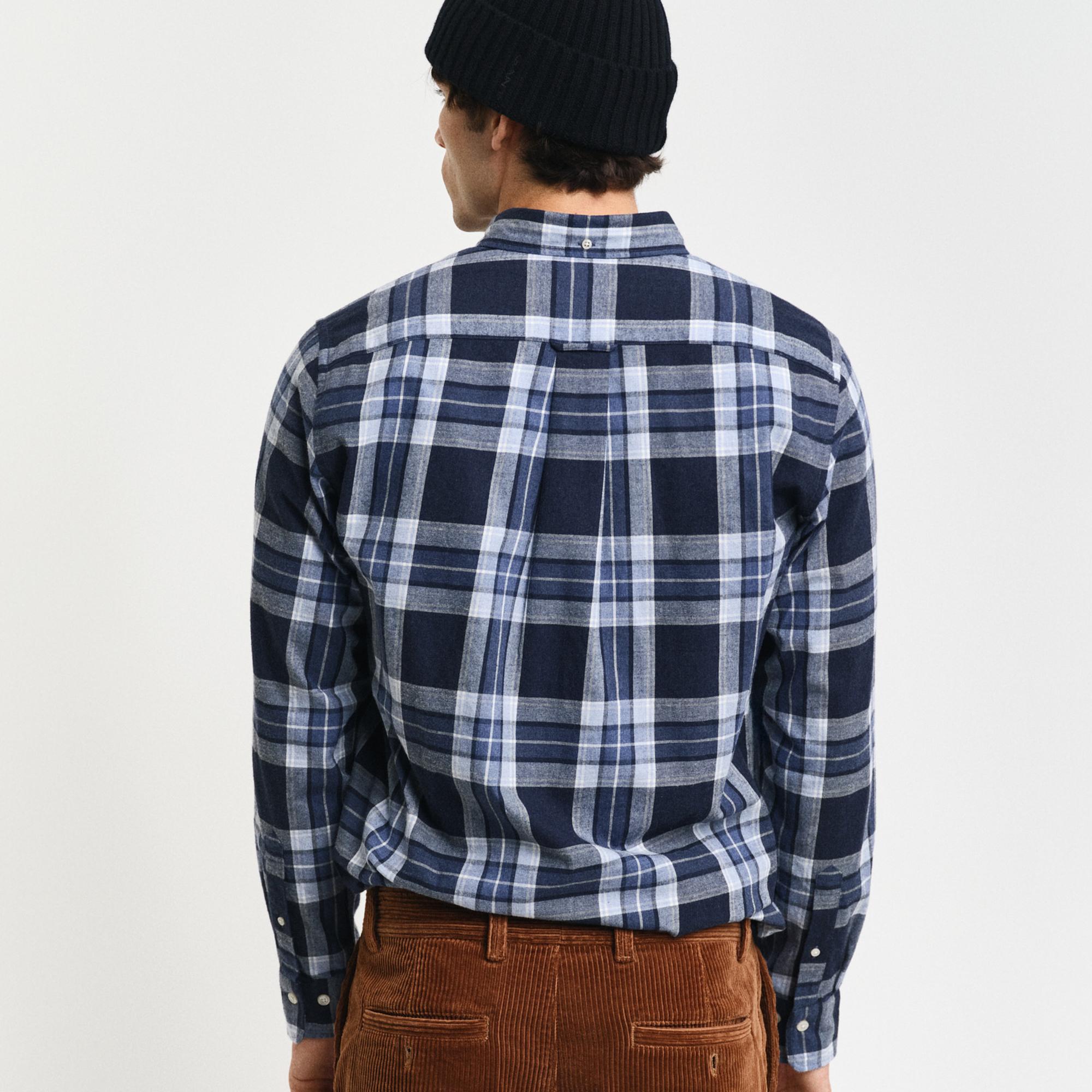 GANT Erkek Lacivert Regular Fit Düğmeli Yaka Kareli Gömlek