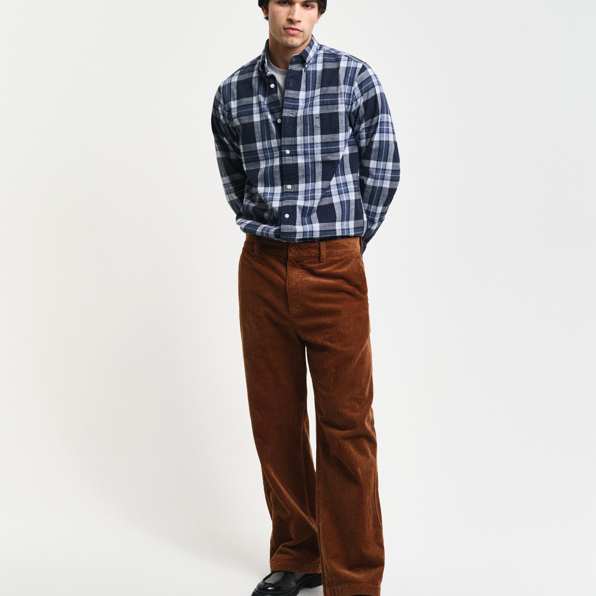 GANT Erkek Lacivert Regular Fit Düğmeli Yaka Kareli Gömlek