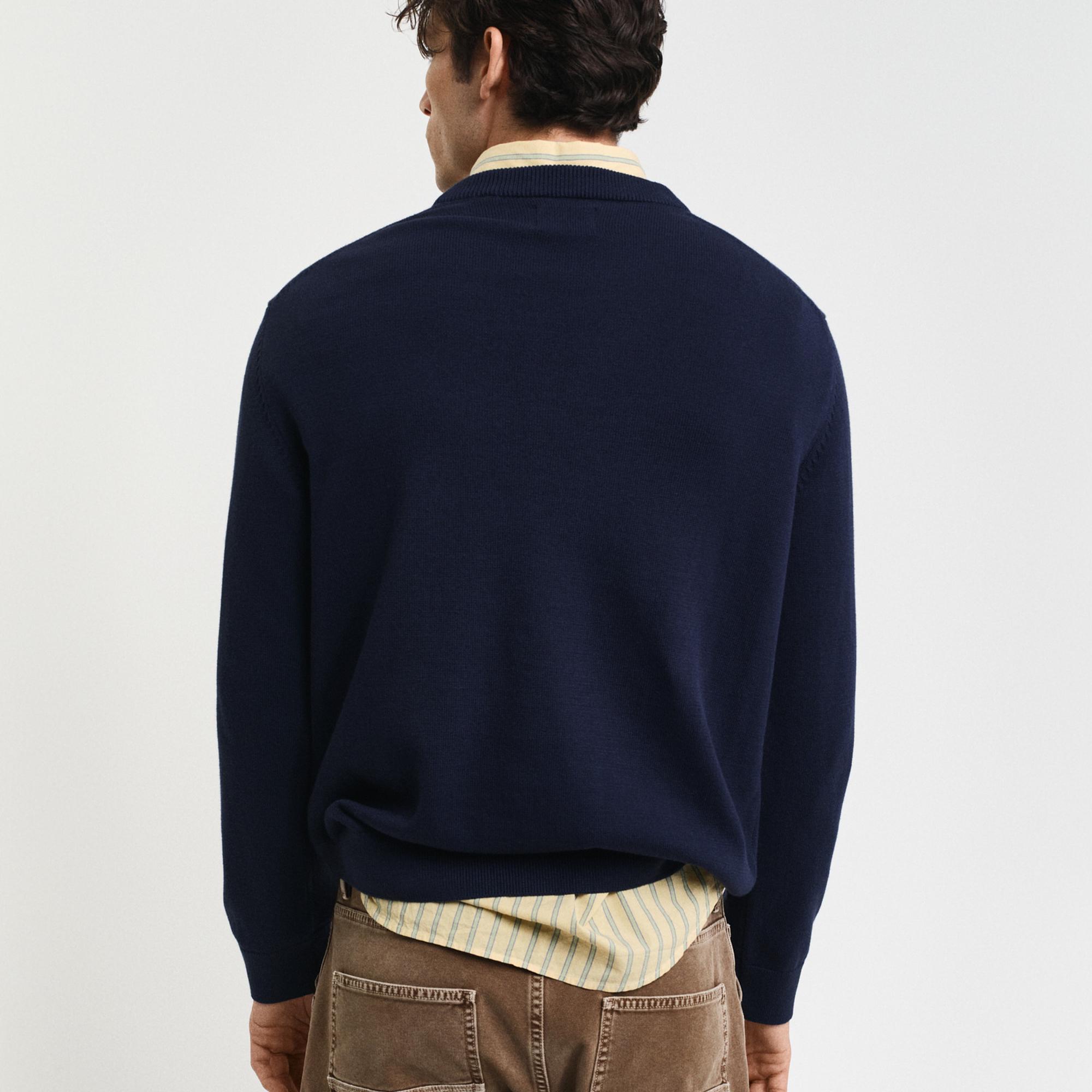 GANT Erkek Lacivert Relaxed Fit Bisiklet Yaka Logolu Kazak