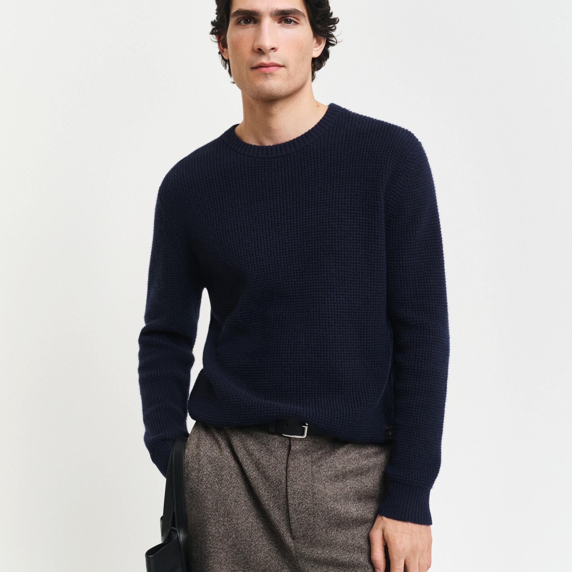 GANT Erkek Lacivert Regular Fit Bisiklet Yaka Kazak