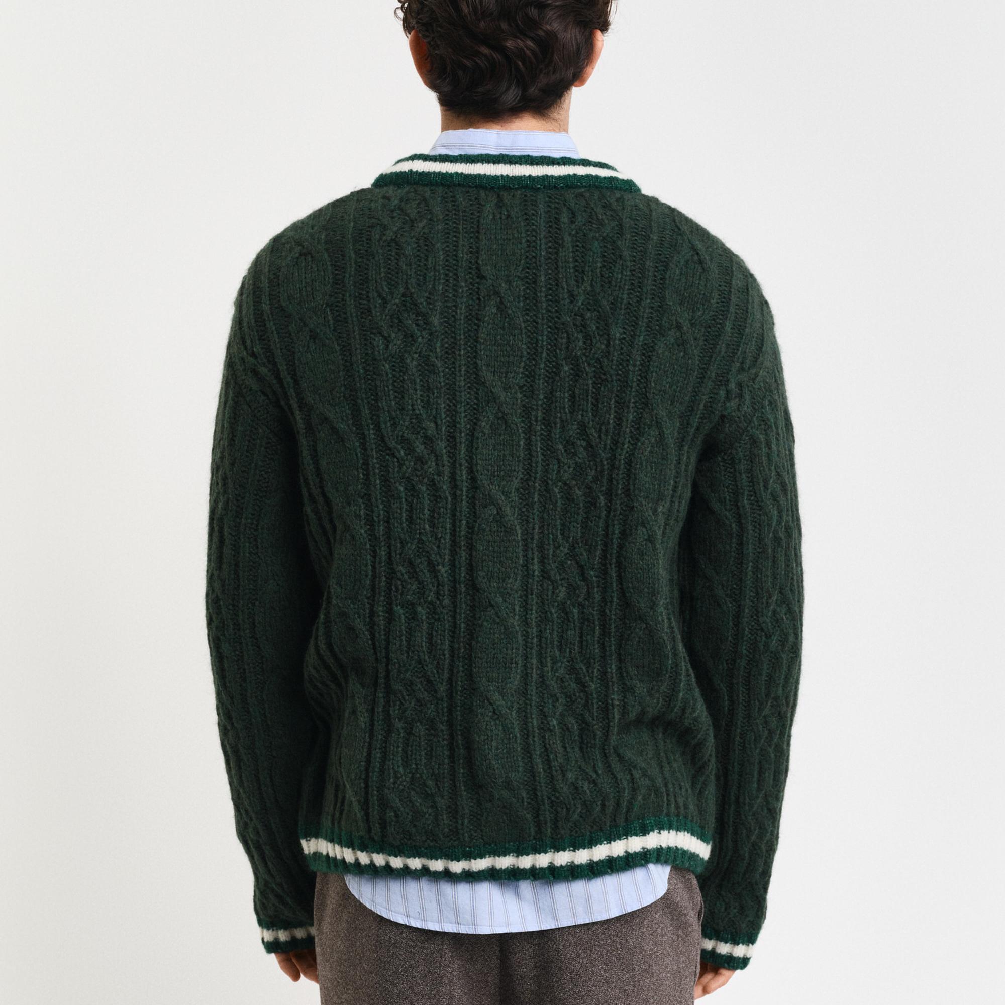 GANT Erkek Yeşil Regular Fit V Yaka Logolu Hırka