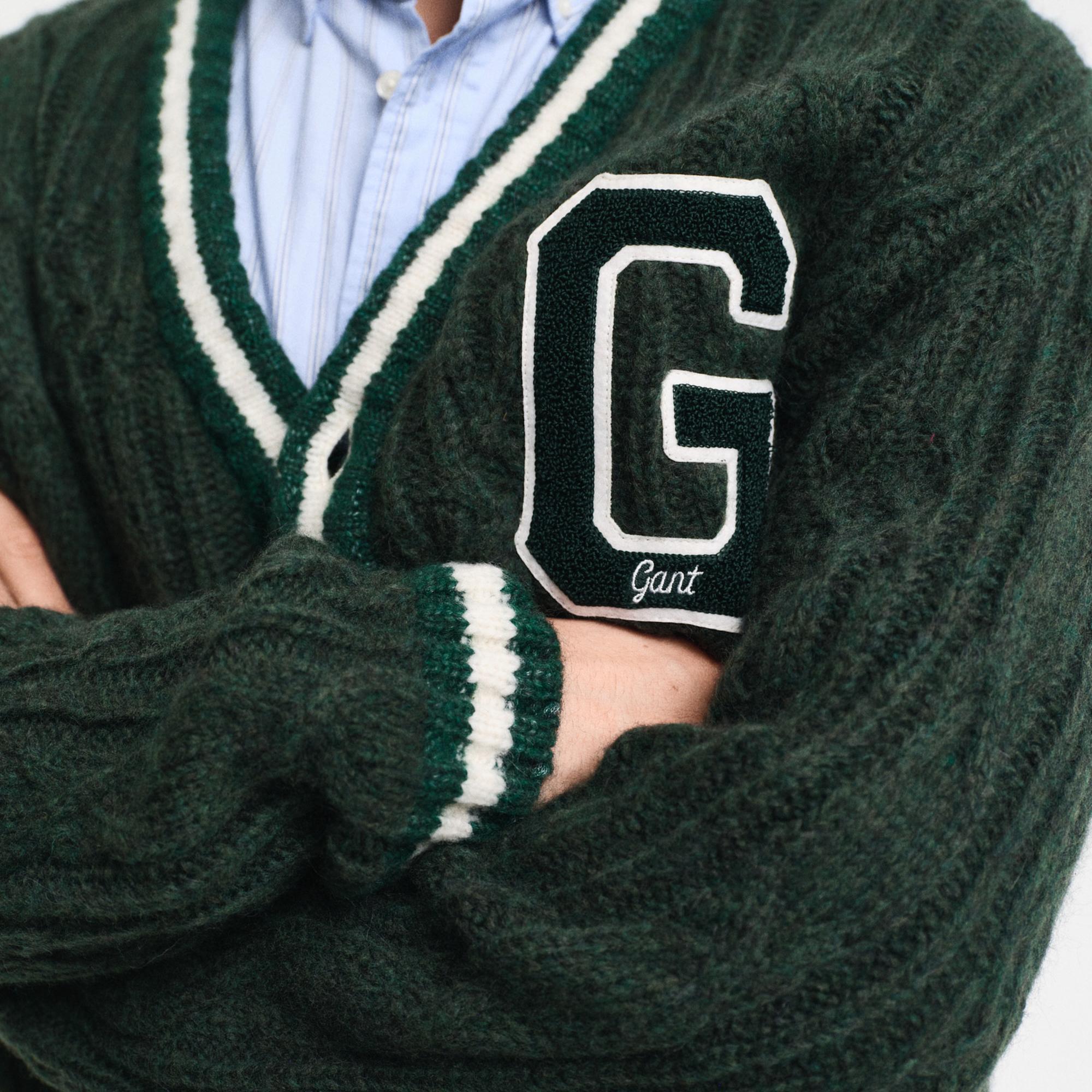 GANT Erkek Yeşil Regular Fit V Yaka Logolu Hırka