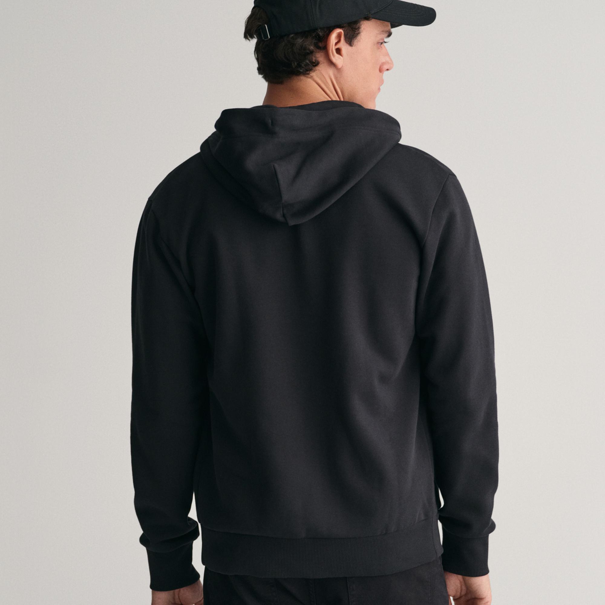 GANT Erkek Siyah Regular Fit Fermuarlı Logolu Sweatshirt