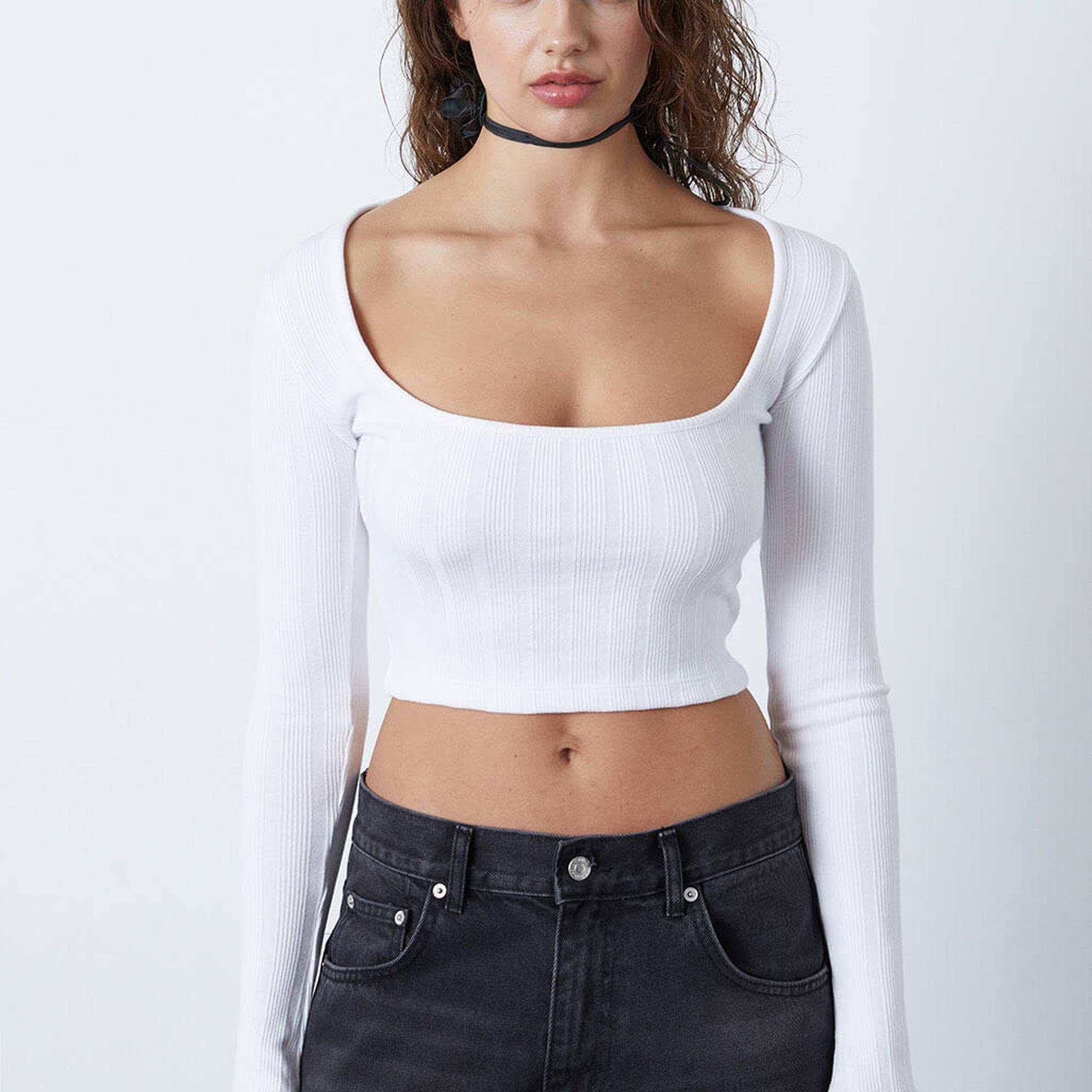 Uzun Kollu Kare Yaka Croptop