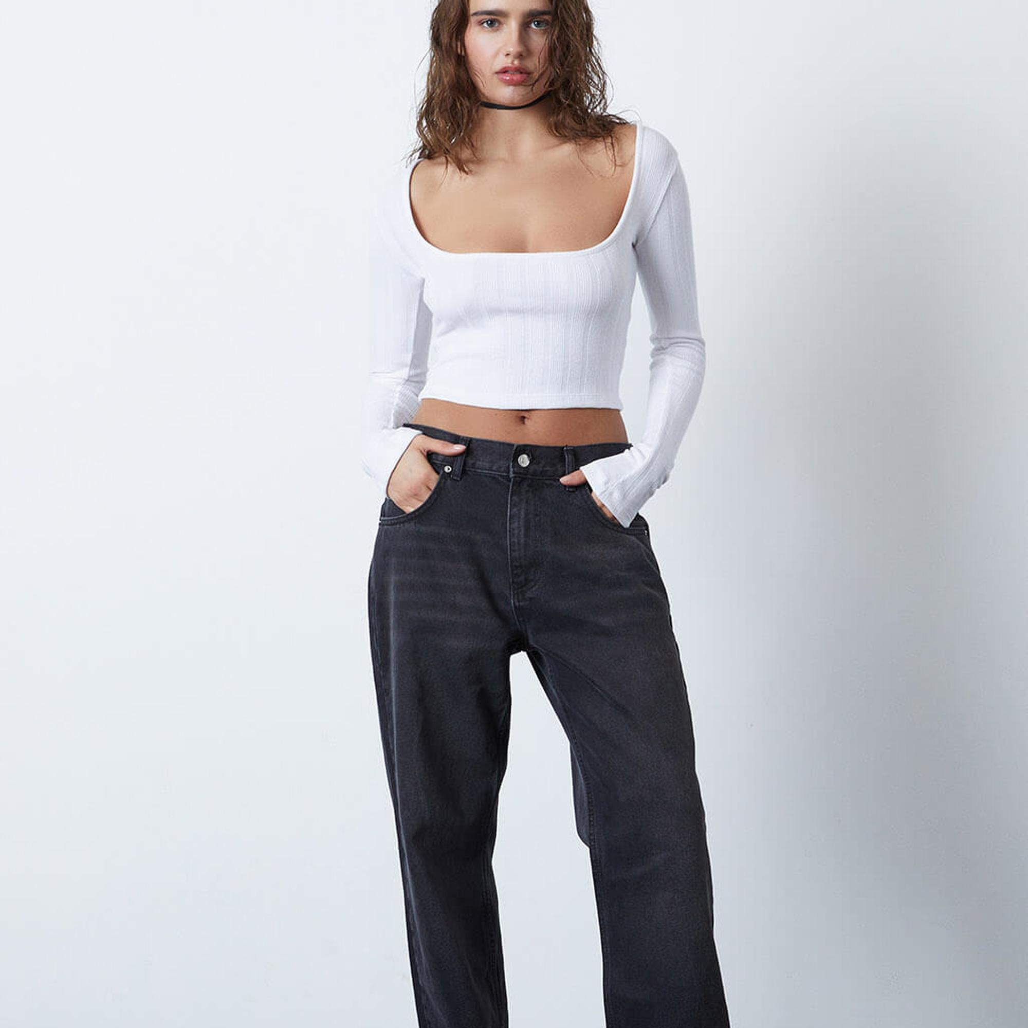 Uzun Kollu Kare Yaka Croptop