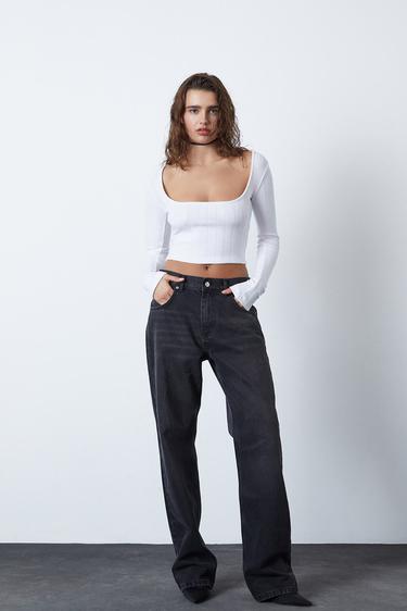  Uzun Kollu Kare Yaka Croptop