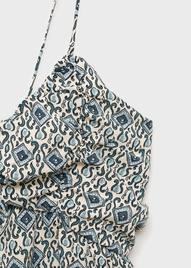  Mango Çocuk Desenli Dökümlü Bluz Ekru