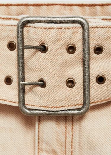 Mango Kadın Kemerli Denim Mini Etek Kum Beji