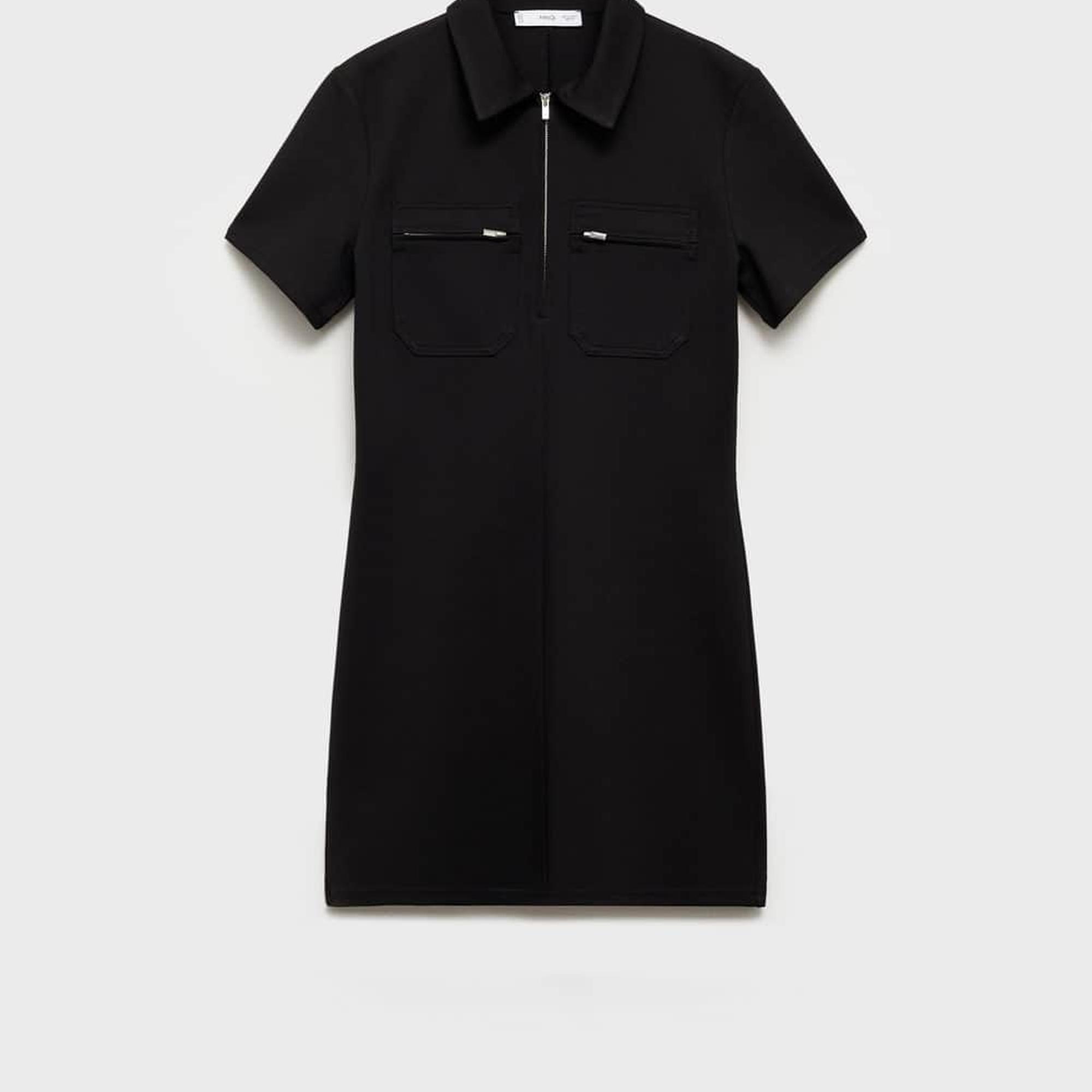 Mango Kadın Cepli Polo Yaka Elbise Siyah