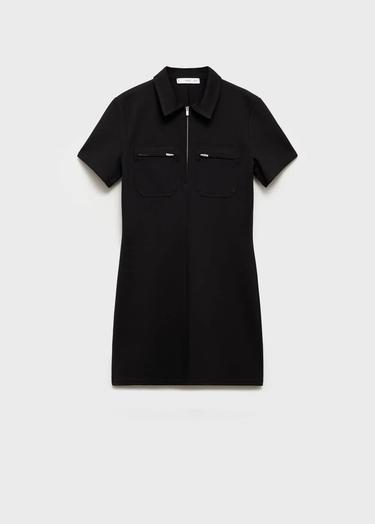 Mango Kadın Cepli Polo Yaka Elbise Siyah