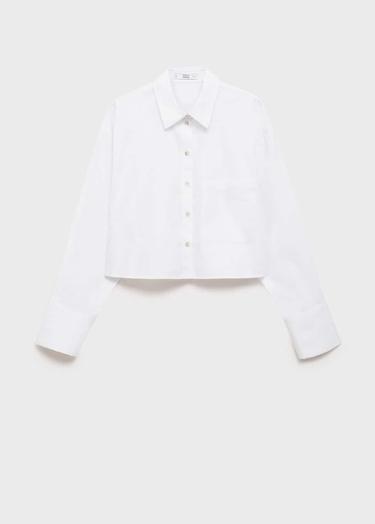  Mango Kadın Cepli Crop Gömlek Kırık Beyaz