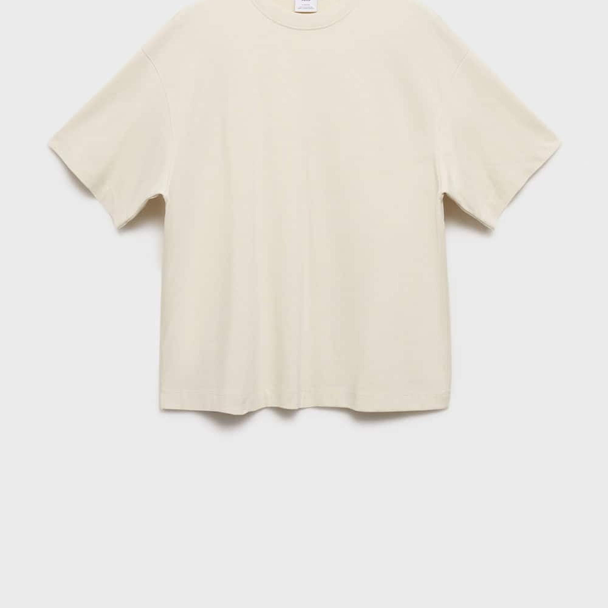 Mango Erkek %100 Oversize Pamuklu Tişört Ekru