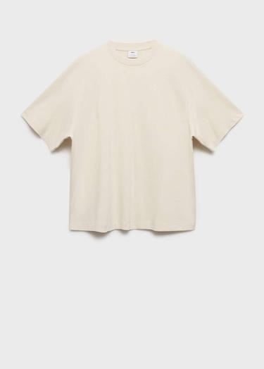  Mango Erkek %100 Oversize Pamuklu Tişört Ekru