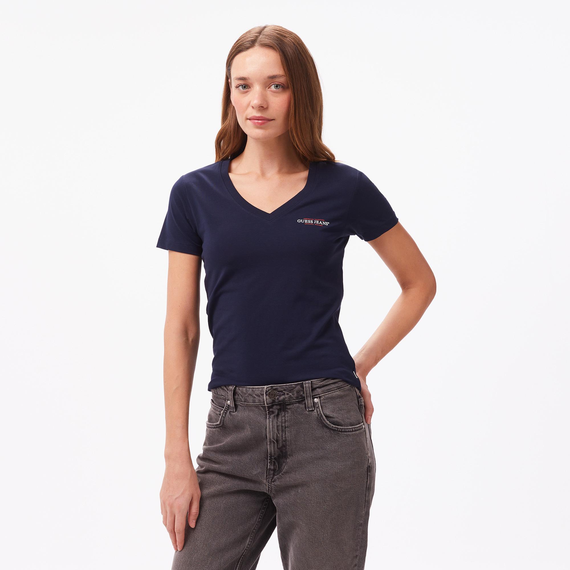 Guess Slim Mini Mid Organic Stretch Jersey 180 Kadın Lacivert T-Shirt
