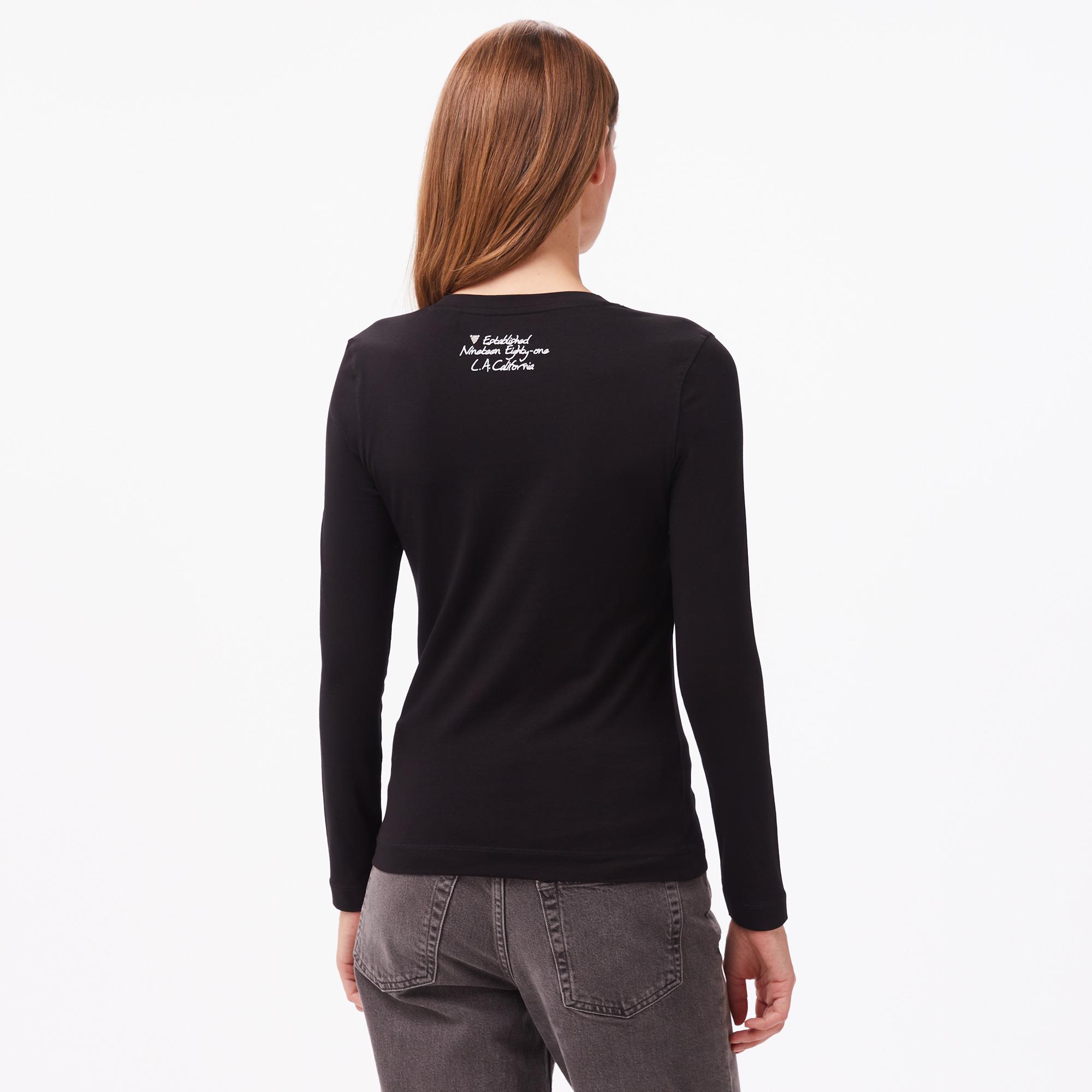 Guess Triangle Tiger Mid Organic Stretch Jersey 180 Kadın Siyah T-Shirt