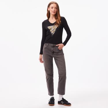  Guess Triangle Tiger Mid Organic Stretch Jersey 180 Kadın Siyah T-Shirt