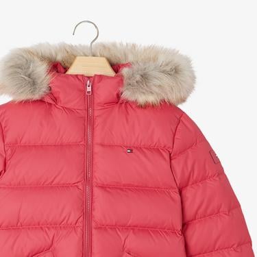  Tommy Hilfiger Essential Down Fur Hood Çocuk Pembe Mont