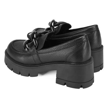  Kadın Siyah Deri Topuklu Loafer