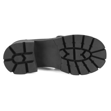  Kadın Siyah Deri Topuklu Loafer