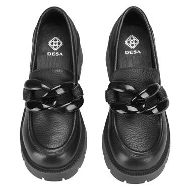  Kadın Siyah Deri Topuklu Loafer