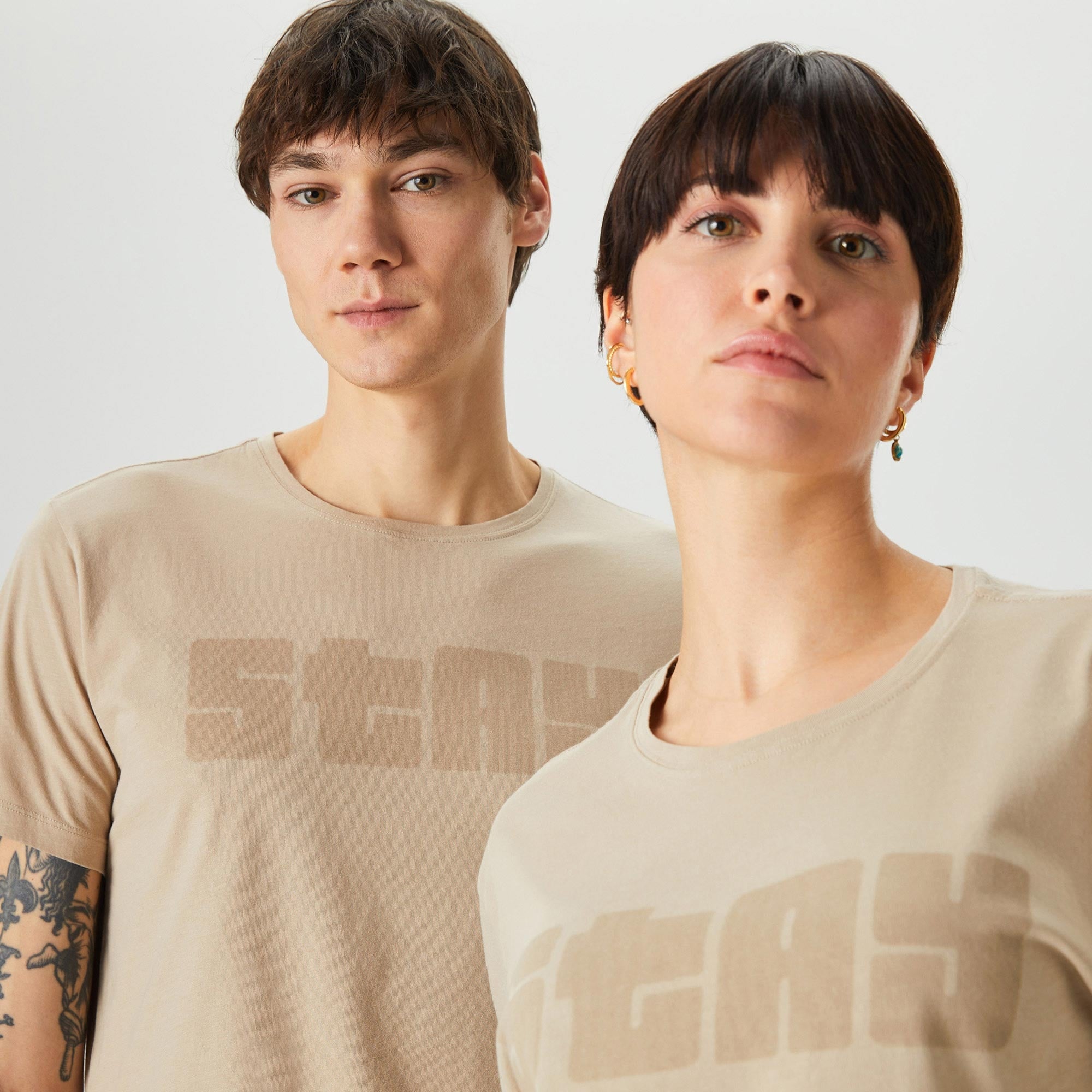 The Stay Line Ghost Print Unisex Bej T-Shirt