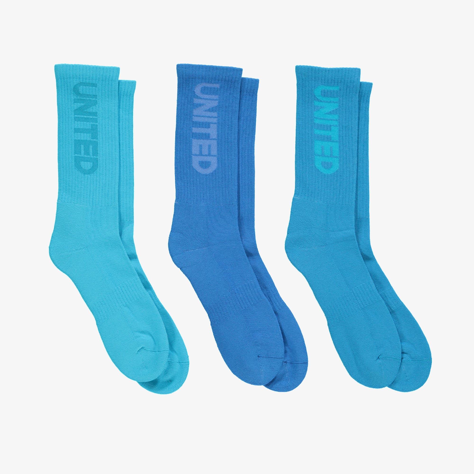 UNITED4 Unisex Mavi/Turkuaz 3'lü Çorap