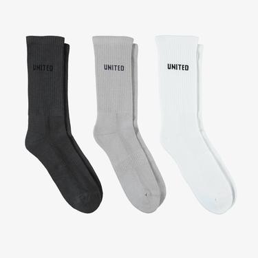  UNITED4 Unisex Beyaz/Siyah/Gri 3'lü Çorap