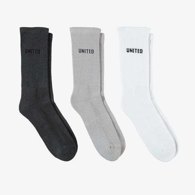  UNITED4 Unisex Beyaz/Siyah/Gri 3'lü Çorap