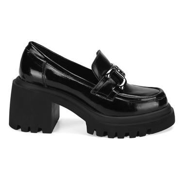  Kadın Siyah Topuklu Deri Günlük Ayakkabı