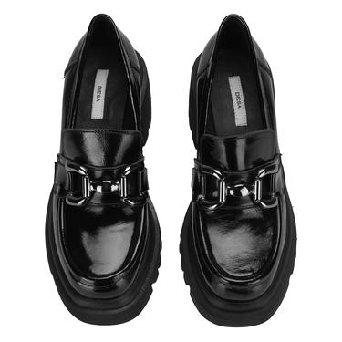  Kadın Siyah Topuklu Deri Günlük Ayakkabı