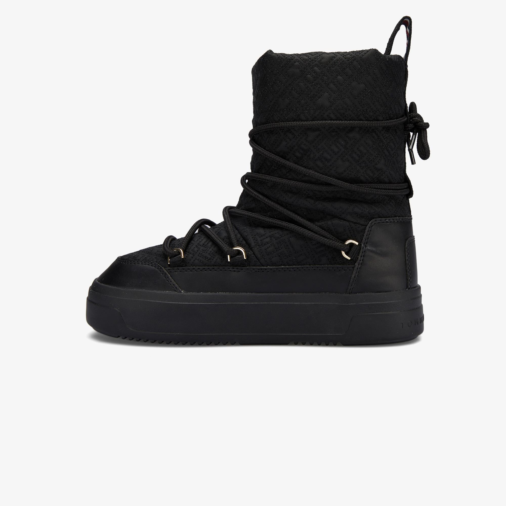 Tommy Hilfiger Lace-Up Monogram Kadın Siyah Bot