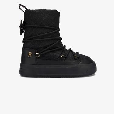  Tommy Hilfiger Lace-Up Monogram Kadın Siyah Bot