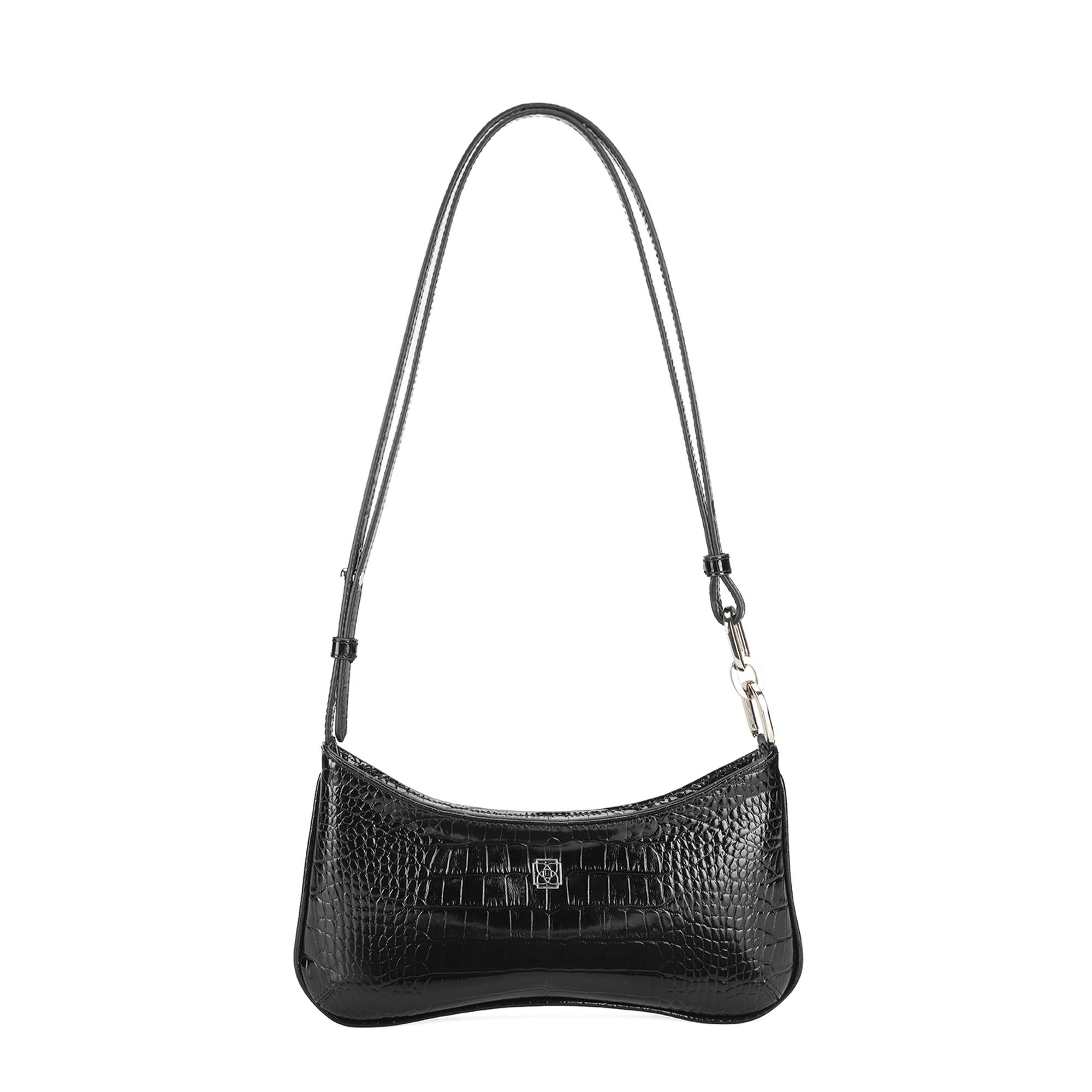 Deran Siyah Kadın Deri Kroko Baskılı Omuz Çantası